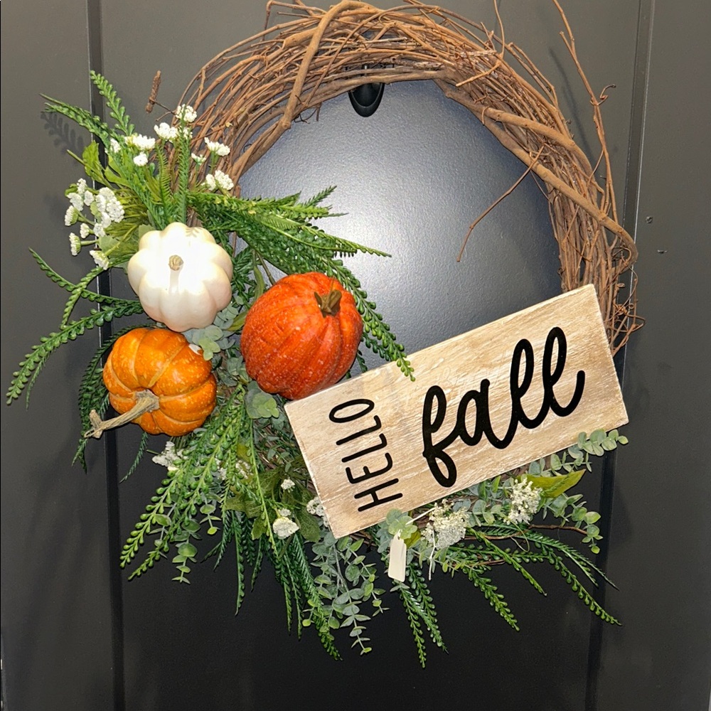 Fall Wreath with Pumpkins and Greenery